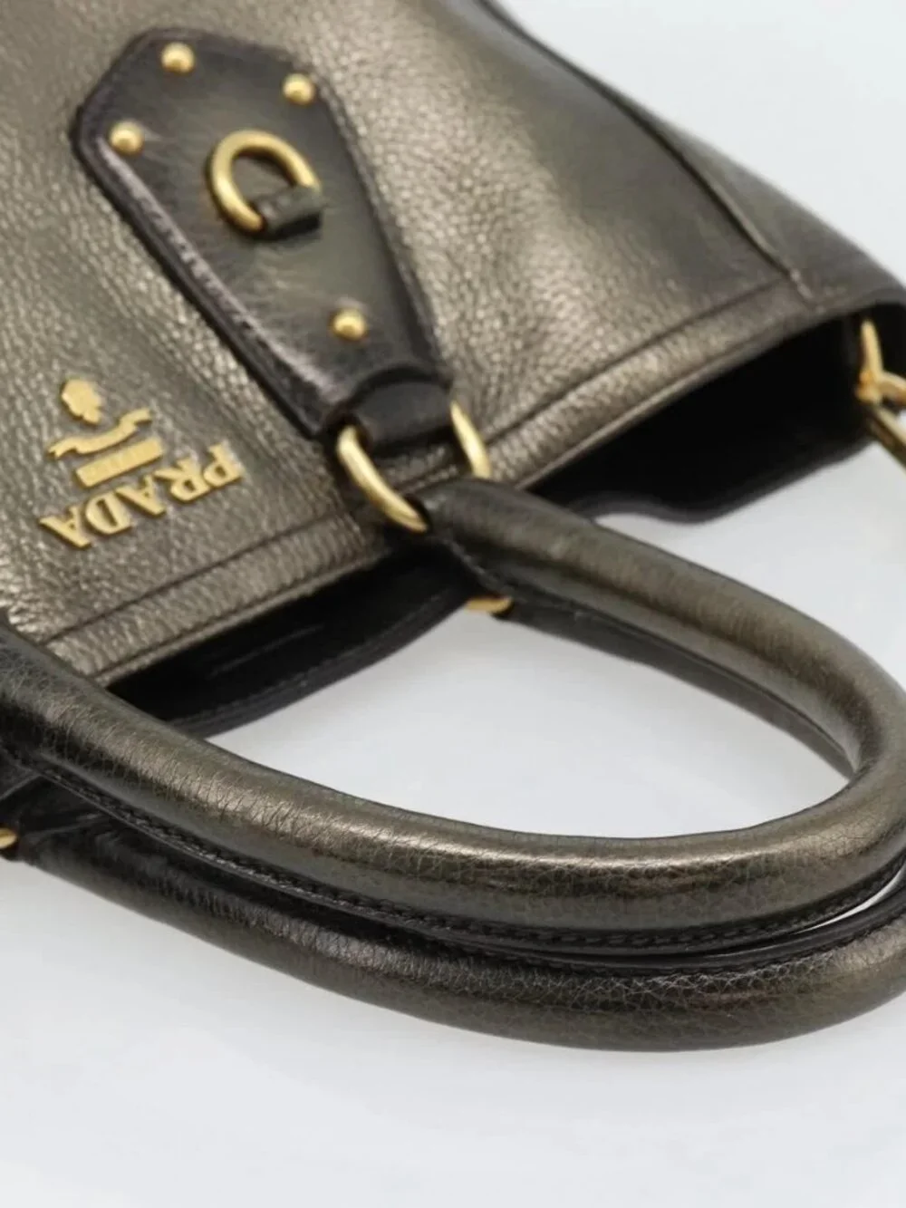 PRADA Tote Bag Leather 2way Gold Auth